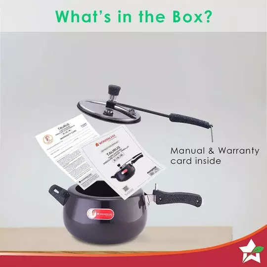Wonderchef Taurus 5 L Pressure Cooker with Inner Lid Hard Anodized Black & Chrome ISI Certified, 63153211