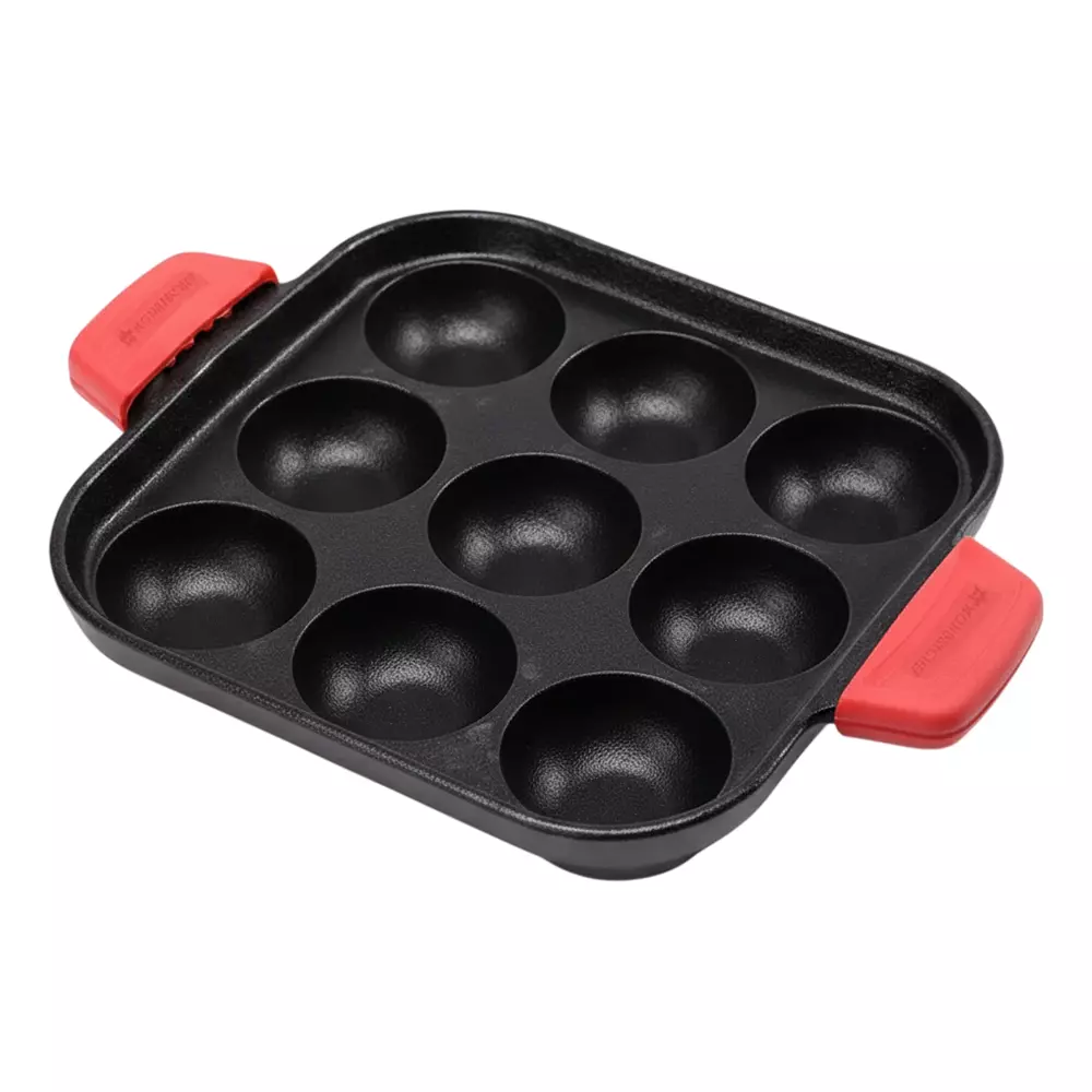 Wonderchef Forza Paniyarakal Square with 9 Cavities 30 cm Naturally Non-Stick Heavy-duty Cast-iron Black, 63155078