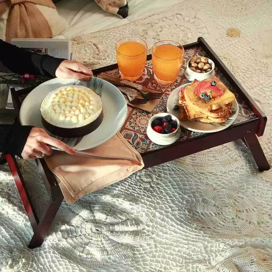 Wonderchef Casablanca Bed Tray Medallion Engineered Wood Brown 36x56x28 cm Standard, 63154061