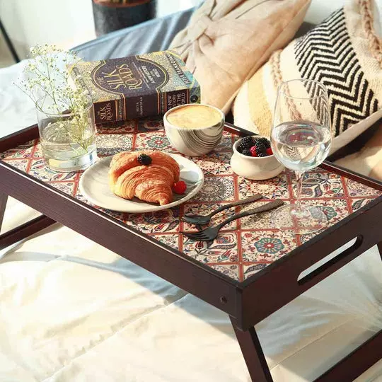 Wonderchef Casablanca Bed Tray Medallion Engineered Wood Brown 36x56x28 cm Standard, 63154061
