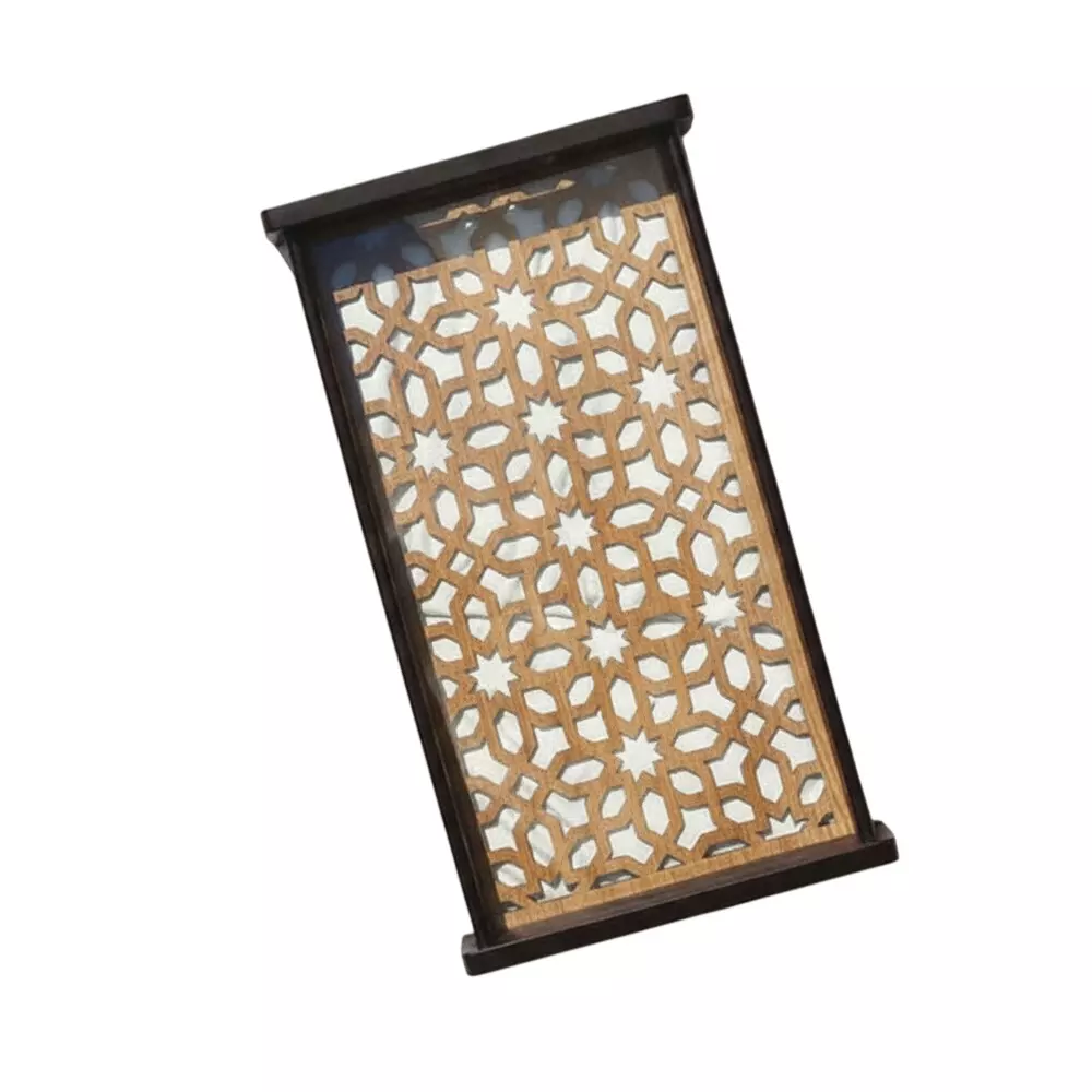 Wonderchef Casablanca Ornamental Tile Glass Tray Engineered Wood Brown 25x41x5 cm Medium, 63154051