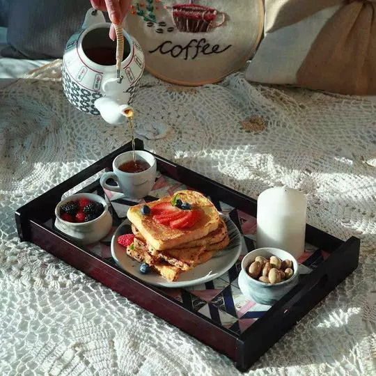 Wonderchef Casablanca Marble Mosaic Tray Engineered Wood Brown 25x41x5 cm Medium, 63154058