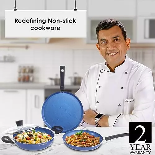 Wonderchef Valencia Dosa Tawa, Fry Pan Kadhai with Glass Lid Non Stick Pure Grade Aluminium Red, 63154032 (4 Pcs Set)