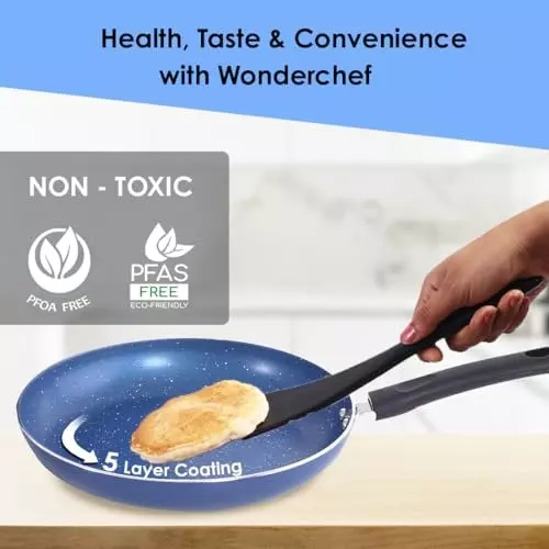 Wonderchef Valencia Dosa Tawa, Fry Pan Kadhai with Glass Lid Non Stick Pure Grade Aluminium Red, 63154032 (4 Pcs Set)
