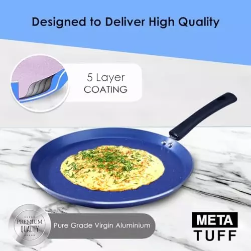 Wonderchef Valencia Dosa Tawa, Fry Pan Kadhai with Glass Lid Non Stick Pure Grade Aluminium Red, 63154032 (4 Pcs Set)