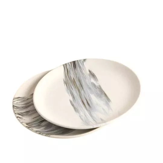 Wonderchef Teramo Quarter Plate 18 cm (7 inch) Stoneware Marble White, 63153888 (2 Pcs Set)