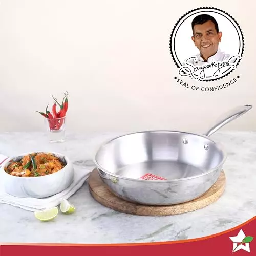Wonderchef Nigella Fry Pan 26 cm 2.6 L Tri-Ply Stainless Steel Chrome, 63154778