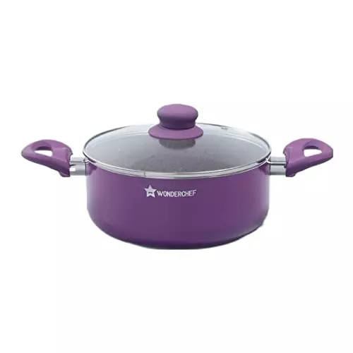 Wonderchef Royal Velvet Casserole with Glass Lid 20 cm 2.5 L Non Stick Virgin Aluminium Purple, 63152349