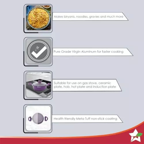 Wonderchef Royal Velvet Casserole with Glass Lid 20 cm 2.5 L Non Stick Virgin Aluminium Purple, 63152349