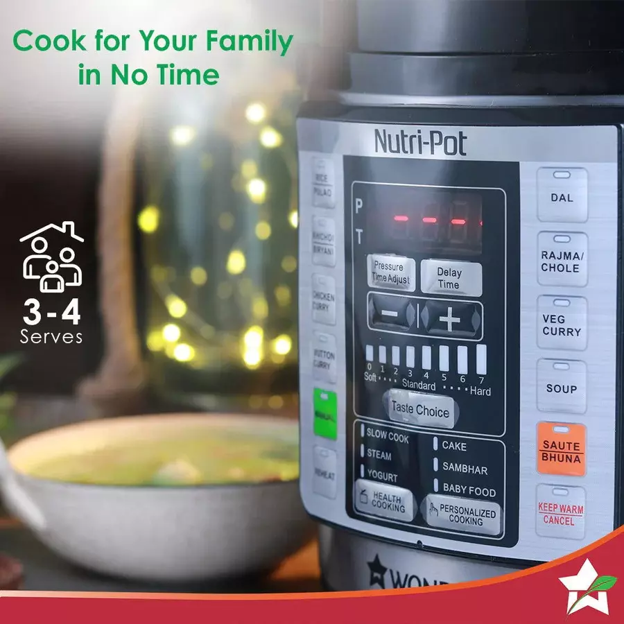 Wonderchef Nutri-Pot Electric Pressure Cooker 7-in-1 Functions Plastic and Steel Casing 1000 W 6 L Capacity for Cooking & Kitchen