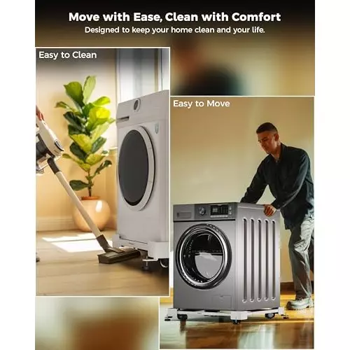 FEDUS Washing Machine Stand Trolley with Wheels 225 Kg Load Capacity MS Steel Frame White