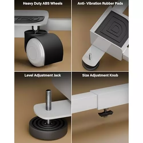FEDUS Washing Machine Stand Trolley with Wheels 225 Kg Load Capacity MS Steel Frame White
