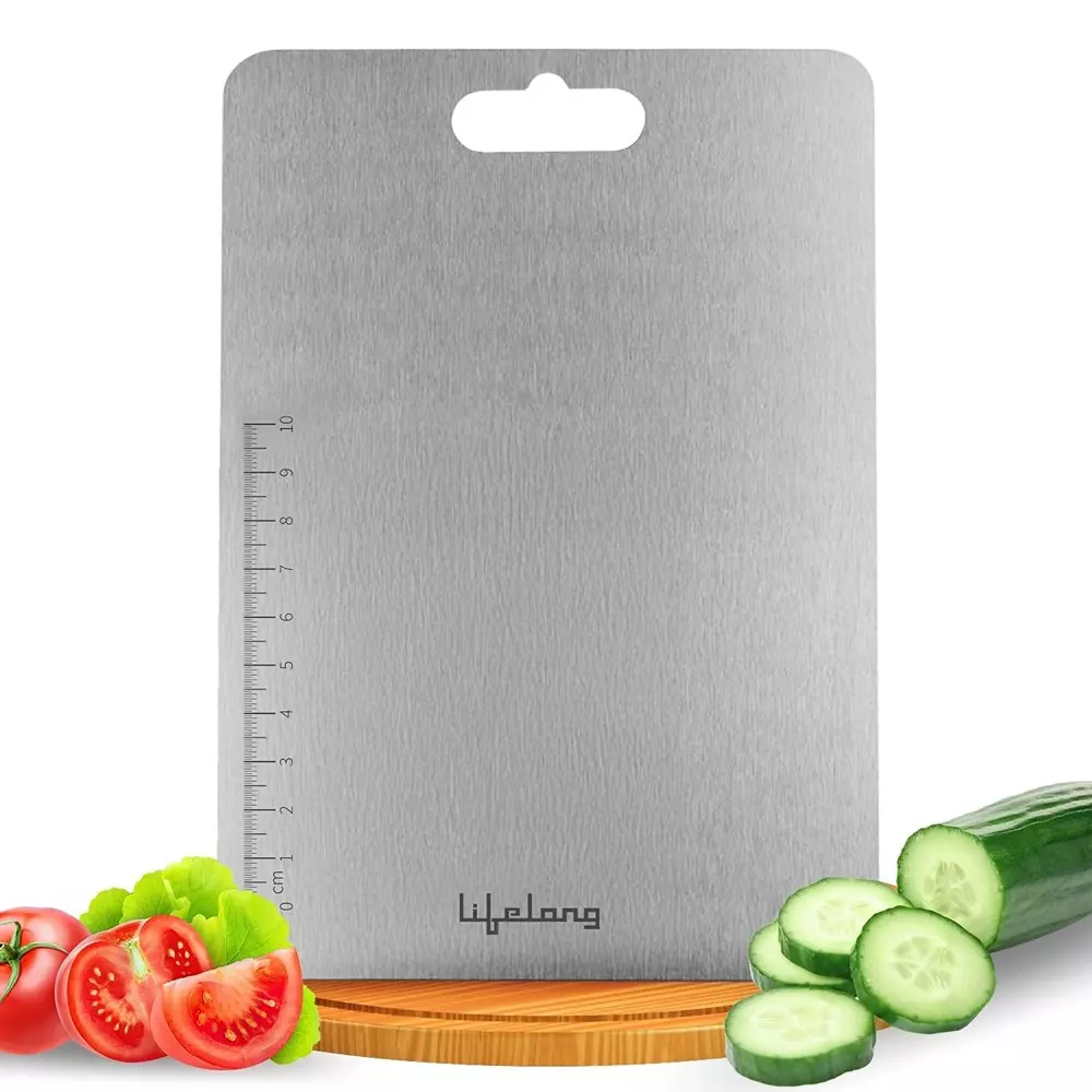 Lifelong Chopping Board Sliver Anti-Skid Design Metal 31x21x0.5 cm Rectangular Shape, LLSCB01
