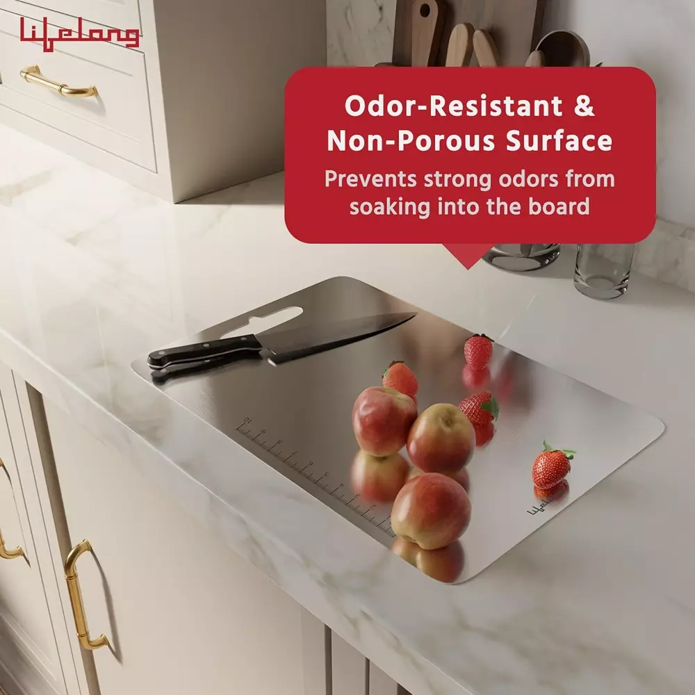 Lifelong Chopping Board Sliver Anti-Skid Design Metal 31x21x0.5 cm Rectangular Shape, LLSCB01