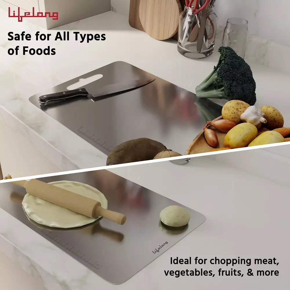 Lifelong Chopping Board Sliver Anti-Skid Design Metal 31x21x0.5 cm Rectangular Shape, LLSCB01