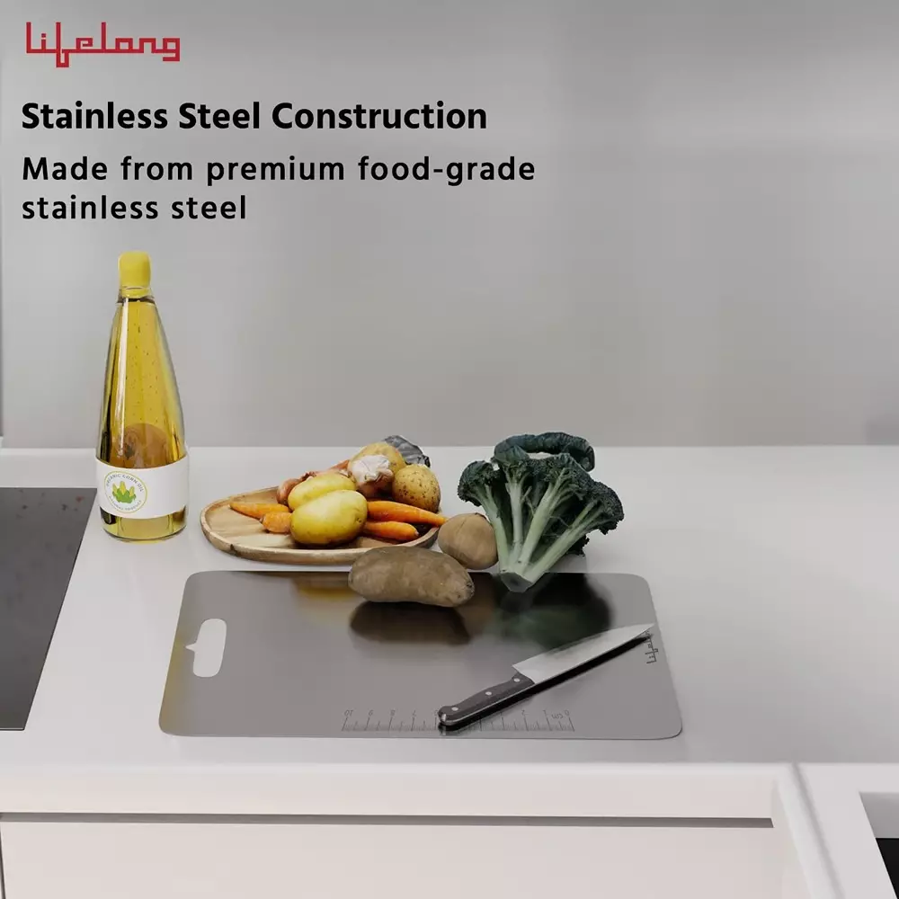 Lifelong Chopping Board Sliver Anti-Skid Design Metal 31x21x0.5 cm Rectangular Shape, LLSCB01