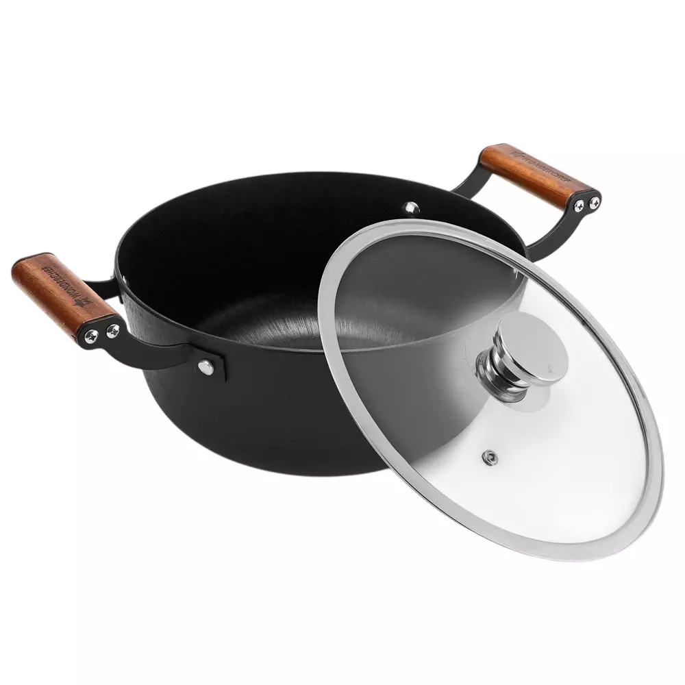 Wonderchef Ferro Casserole with Glass Lid 24 cm Light-Weight Cast-Iron Black, 63155162