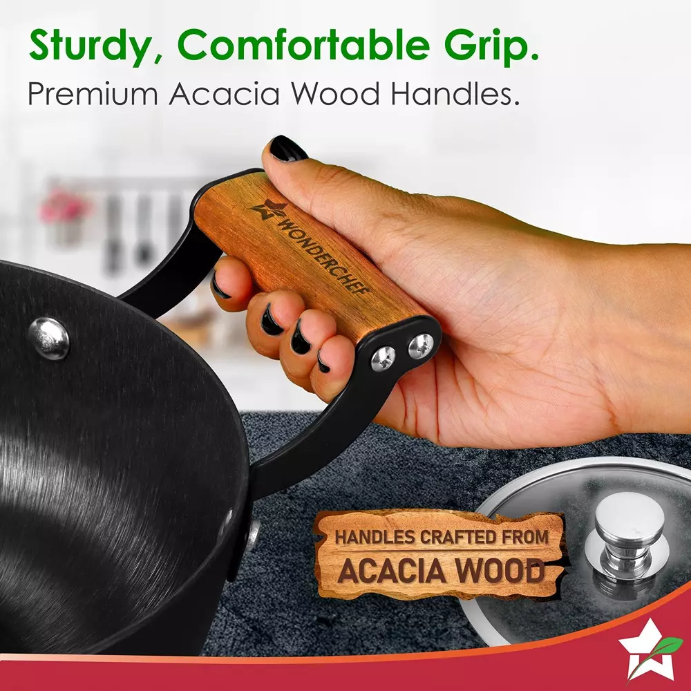 Wonderchef Ferro Casserole with Glass Lid 24 cm Light-Weight Cast-Iron Black, 63155162