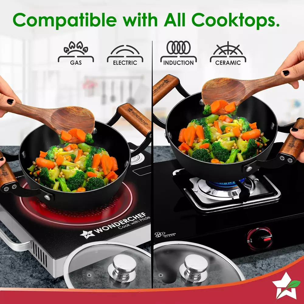 Wonderchef Ferro Casserole with Glass Lid 24 cm Light-Weight Cast-Iron Black, 63155162