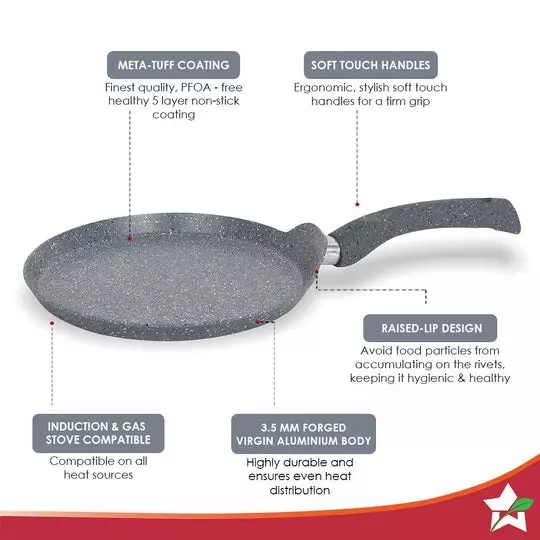 Wonderchef Granite Dosa Tawa 24 cm Non Stick Pure Grade Aluminium Black, 63151684