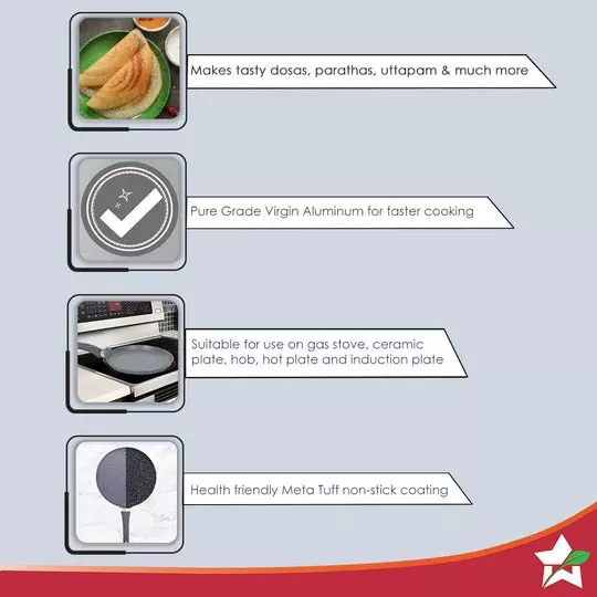 Wonderchef Granite Dosa Tawa 24 cm Non Stick Pure Grade Aluminium Black, 63151684