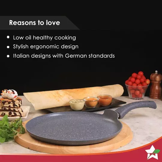 Wonderchef Granite Dosa Tawa 24 cm Non Stick Pure Grade Aluminium Black, 63151684