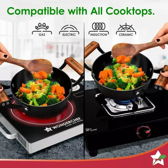 Wonderchef Ferro Deep Kadhai 20 cm Cast Iron Non-Toxic, Chemical-Free Black, 63155161