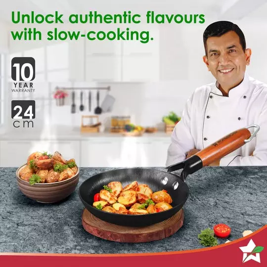 Wonderchef Ferro Fry Pan 24 cm Cast Iron No Chemical Coating Black, 63154904