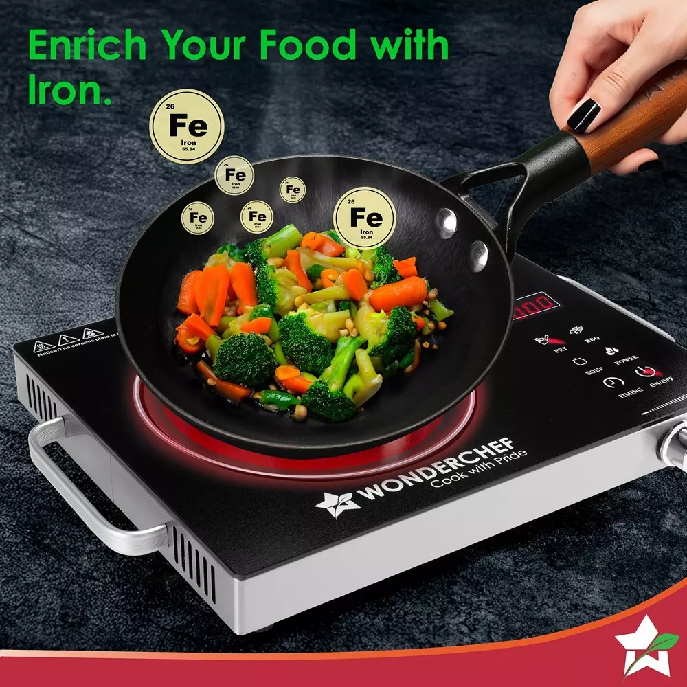 Wonderchef Ferro Fry Pan 24 cm Cast Iron No Chemical Coating Black, 63154904