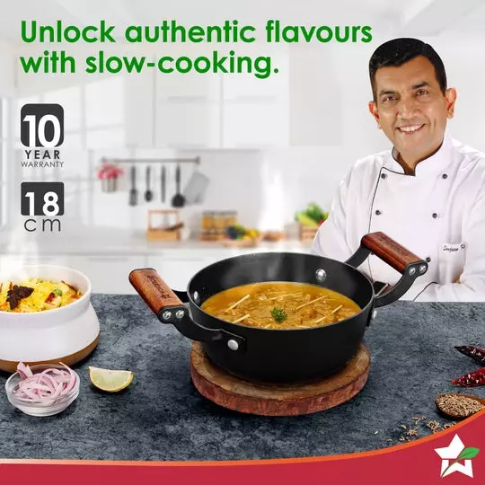 Wonderchef Ferro Deep Kadhai 18 cm Cast Iron Non-Toxic, Chemical-Free Black, 63155160