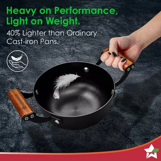 Wonderchef Ferro Deep Kadhai 18 cm Cast Iron Non-Toxic, Chemical-Free Black, 63155160