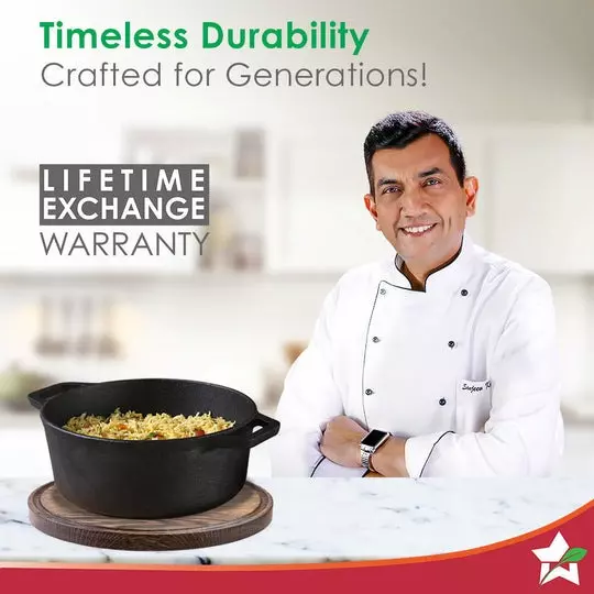 Wonderchef Forza Pre Seasoned Casserole with Lid 25 cm 4.7 L Cast Iron Black, 63153475