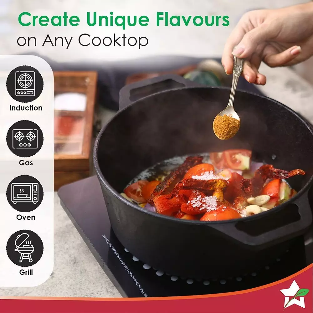 Wonderchef Forza Pre Seasoned Casserole with Lid 25 cm 4.7 L Cast Iron Black, 63153475