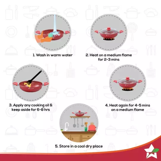 Wonderchef Royal Velvet Wok with Glass Lid 24 cm 1.8 L Virgin Aluminium Non-Stick Red, 63153440