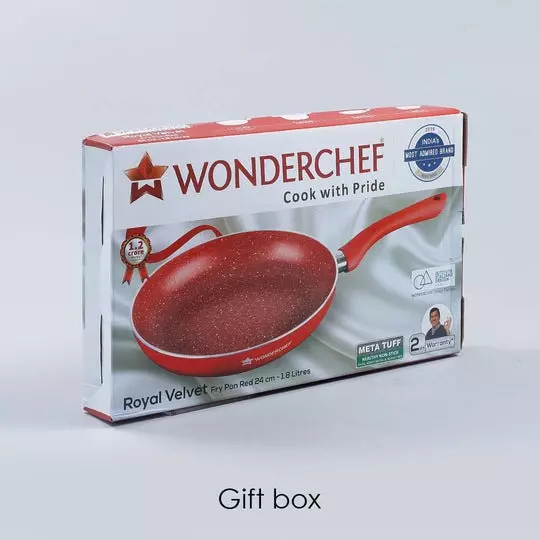 Wonderchef Royal Velvet Wok with Glass Lid 24 cm 1.8 L Virgin Aluminium Non-Stick Red, 63153440