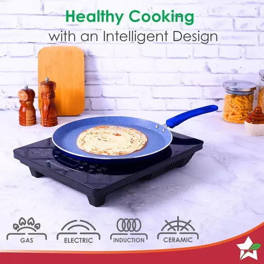 Wonderchef Royal Velvet Tawa, Mini and Big Fry Pan, Wok with Glass Lid Non-Stick Virgin Aluminium Blue, 63151720 (5 Pcs Set)