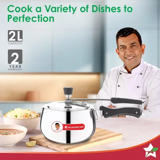 Wonderchef Nigella 2 L Pressure Cooker with Inner Lid Triply Stainless Steel Chrome ISI Certified, 63155039