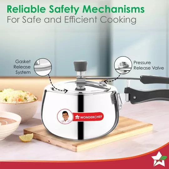 Wonderchef Nigella 2 L Pressure Cooker with Inner Lid Triply Stainless Steel Chrome ISI Certified, 63155039