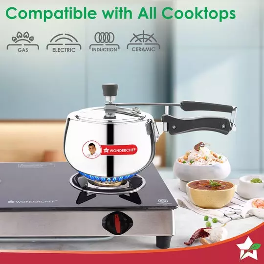 Wonderchef Nigella 2 L Pressure Cooker with Inner Lid Triply Stainless Steel Chrome ISI Certified, 63155039