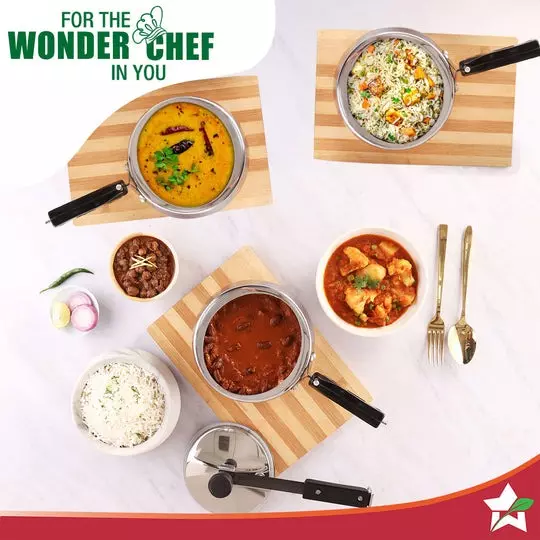 Wonderchef Nigella 2 L Pressure Cooker with Inner Lid Triply Stainless Steel Chrome ISI Certified, 63155039