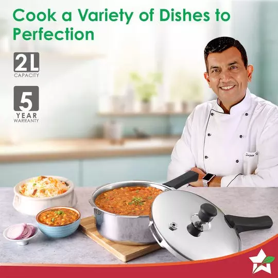 Wonderchef Nigella 2 L Pressure Cooker with Outer Lid Triply Stainless Steel Chrome ISI Certified, 63155036