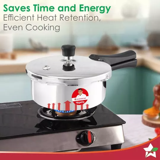 Wonderchef Nigella 2 L Pressure Cooker with Outer Lid Triply Stainless Steel Chrome ISI Certified, 63155036