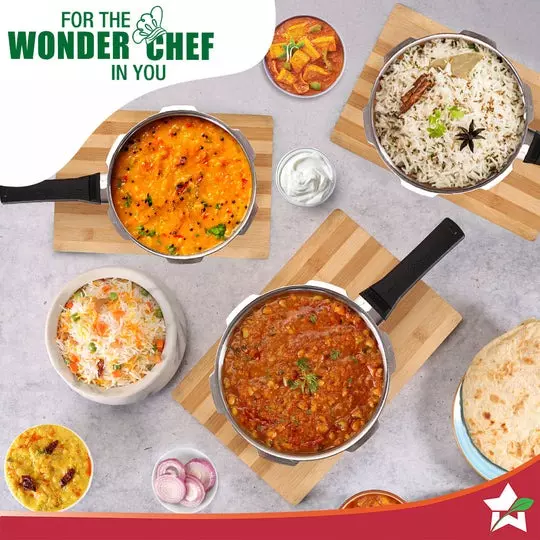 Wonderchef Nigella 2 L Pressure Cooker with Outer Lid Triply Stainless Steel Chrome ISI Certified, 63155036