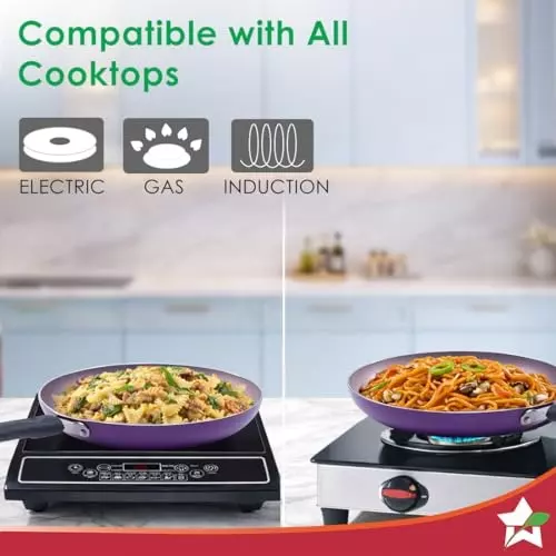 Wonderchef Valencia Fry Pan 24 cm 1.5 L Non Stick Pure Grade Aluminium Purple, 63154667