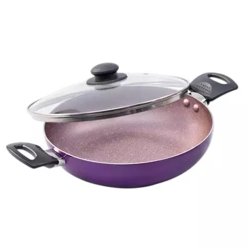Wonderchef Valencia Kadhai with Glass Lid 24 cm 2 L Non Stick Pure Grade Aluminium Purple, 63154668