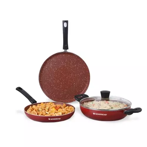 wonderchef-tivoli-dosa-tawa-fry-pan-kadhai-with-glass-lid-non-stick-virgin-aluminium-red-63154455-4-pcs-set