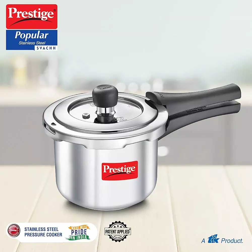 Prestige Popular Svachh Pressure Cooker 1.5 L Capacity Comfortable Handles Stainless Steel Silver, 20192