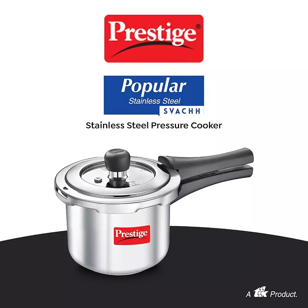 Prestige Popular Svachh Pressure Cooker 1.5 L Capacity Comfortable Handles Stainless Steel Silver, 20192