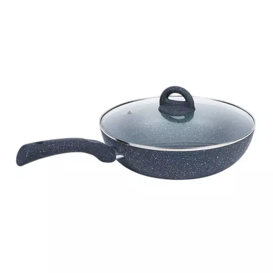 Wonderchef Granite Wok with Glass lid 24 cm 2.7 L Non-Stick Aluminum Grey, 60004700