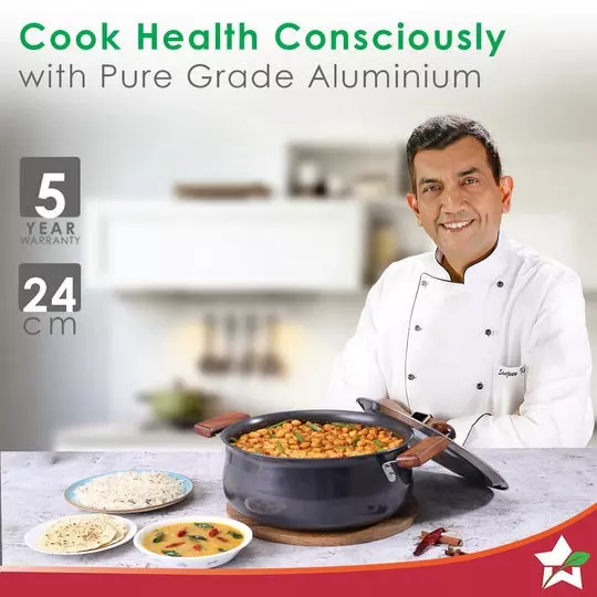 Wonderchef Ebony Handi with SS Lid 24 cm 6 L Aluminium Hard Anodized Black, 63152543